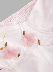 SHEIN Privé 女士优雅花卉刺绣修身短款衬衫，适合通勤、派对、度假、约会、婚礼和生日，春季 - 彩色 - 查看 3