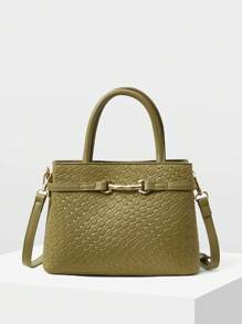 MOTF PREMIUM 金属扣件装饰手提包，适合上班使用 - 橄欖綠 - 查看 4