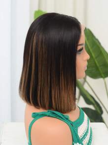 1B/30 Ombre Color Short Bob Straight Lace Closure Human Hair Frontal Wig Peruvian 4x4 Lace Closure Human Hair Front Wig With Baby Hair Pre Plucked Virgin Hair Bob Wigs 150 Density