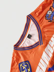 PAVTROS Conjunto de estilo casual urbano juvenil para hombre - Camiseta de manga corta holgada con cuello en V y estampado gráfico y shorts de punto, apropiado como regalo para novio o esposo (2 piezas) - Naranja - Ver 6