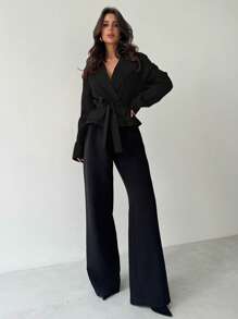 Firerie New Khaki Three-Dimensional Pocket Belt Women's Thin Windbreaker Jacket In Fall/Winter - Black - View 6