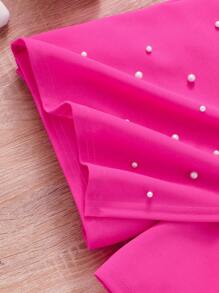 Tween Girls 2pcs Set: Solid Ribbed Cap Sleeve T-Shirt & Faux Pearl Trim Skort, School, Campus, College Summer Holiday - Hot Pink - View 7