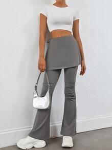 Jouncy Damen Lässig Band-up rüschenbesetzter Saum Slim Fit Weite Hose Culotte, Herbst/Winter - Grau - Übersicht 5