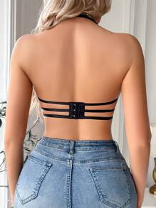 SHEIN Lencería con copas con aros, con cuello de halter y sin espalda, con diseño de jacquard y encaje