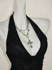 SHEIN ICON 女士休闲深 V 领扭结背心 - 黑色 - 查看 10