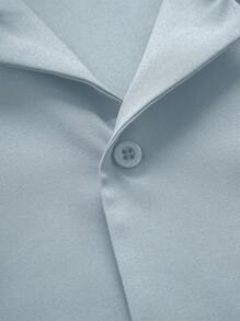 SHEIN Manfinity Dauomo Áo sơ mi tay ngắn cài nút túi màu trơn đơn giản cho bé trai, mùa hè - Màu xanh nhạt - Xem 6