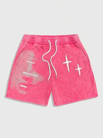 Street Life Shorts décontractés pour hommes avec imprimé lettres, taille avec cordon de serrage et poches