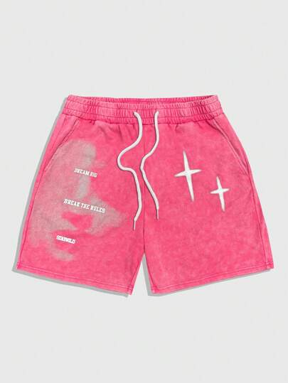 Street Life Shorts décontractés pour hommes avec imprimé lettres, taille avec cordon de serrage et poches