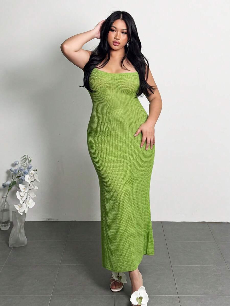 Firerie Beachside Holiday Style Green Hollow-Out Casual Elegant Fitted Pants, Slip Dress Camisole & Basic Sweater Set, Summer New Arrivals - Green - View 1