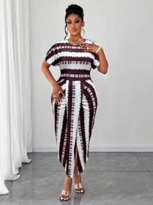 Maweii Abito midi elegante e casual estivo per donne taglie comode, con arricciatura anteriore e centrale e alta elasticità