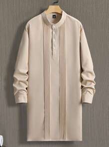 Manfinity Homme 男士长袖纯色休闲长衬衫，适合夏季 - 杏色 - 查看 7