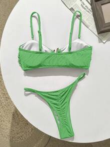 SHEIN Swim 针织嵌花性感细肩带金属比基尼