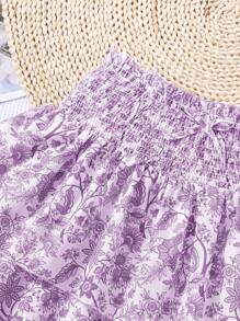 Tween Girl 优雅碎花喇叭裙，松紧腰身，度假风格