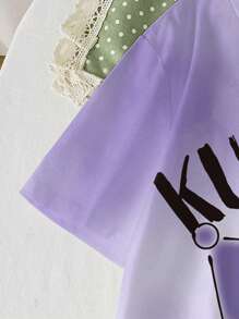 HELLO KITTY AND FRIENDS | SHEIN 年轻女孩字母与卡通图案短袖休闲圆领 T 恤，夏季 - 白色 - 查看 3