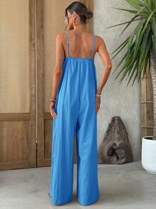 SHEIN VCAY 女士度假纯色荷叶边阔腿宽松休闲连体裤