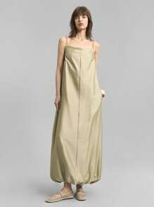 Ontre 女士夏季时尚纯色无袖长裙，春夏季女士连衣裙，优雅女士毕业礼服，度假礼服 - 卡其色 - 查看 1