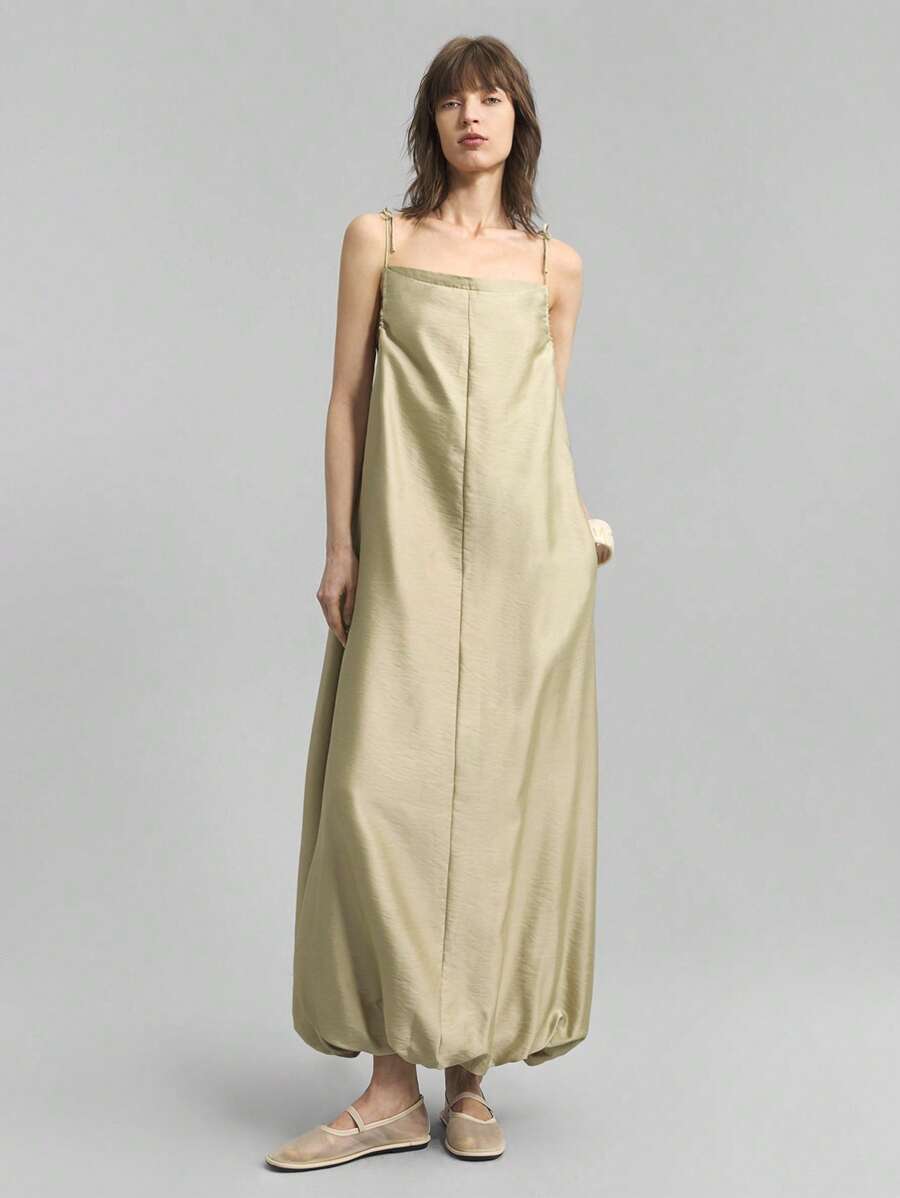 Ontre 女士夏季时尚纯色无袖长裙，春夏季女士连衣裙，优雅女士毕业礼服，度假礼服 - 卡其色 - 查看 1
