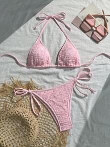 Swim Vcay Bộ đồ bơi bikini gợi cảm màu trơn đi biển mùa hè cho nữ - Hồng - Xem 1