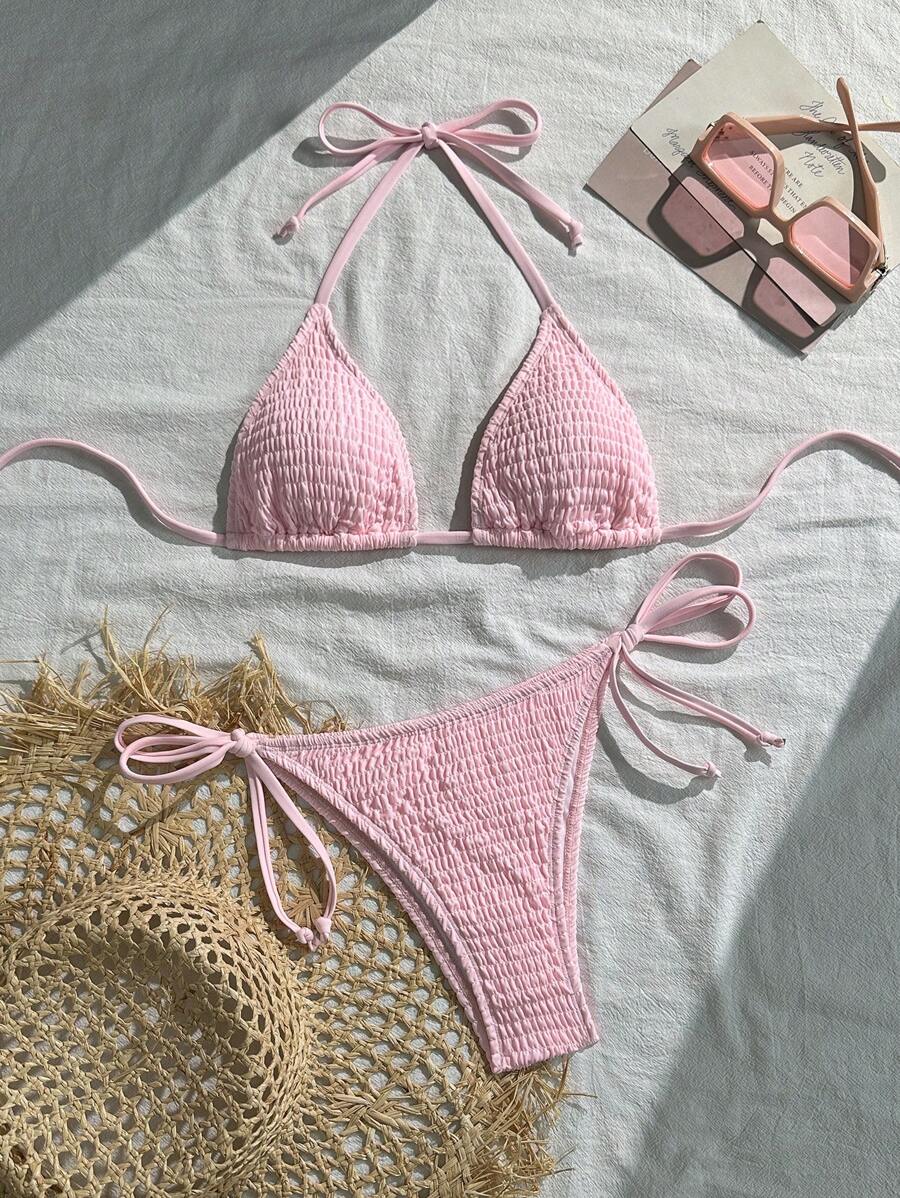 Swim Vcay Bộ đồ bơi bikini gợi cảm màu trơn đi biển mùa hè cho nữ - Hồng - Xem 1