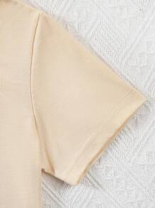 SHEIN 2pcs/Set Young Girl Heart Print Round Neck Short Sleeve T-Shirt And Shorts Casual Outfit Young Girls Clothes - Apricot - View 4