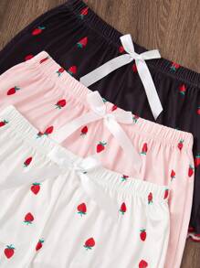 SHEIN Bộ đồ ngủ 3 món/bộ áo hai dây và quần short in họa tiết dâu tây - Nhiều màu - Xem 4