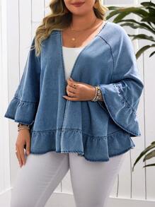 EMERY ROSE Plus Size Women Blue Denim Casual Summer Jacket - Medium Wash - View 1