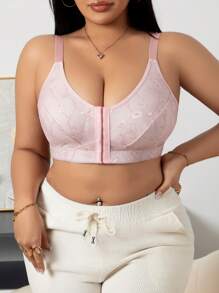 SHEIN Plus Size Comfortable Wire-Free Lingerie Bra, Fashion Suitable For Summer - Pink - View 4