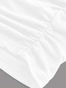 SHEIN EZwear Plus Size Simple Solid Color Pleated Slim Fit Racerback Tank Top, Summer White - White - View 5