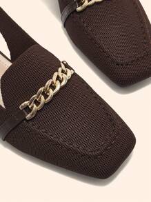 CUCCOO BASICS Women's Coffee Brown Fabric Chain Back Strap Low Heel Square Toe Flats, Suitable For Commuting, Dating, Party, Holiday For Christmas Spring Shoes - Brown - View 3