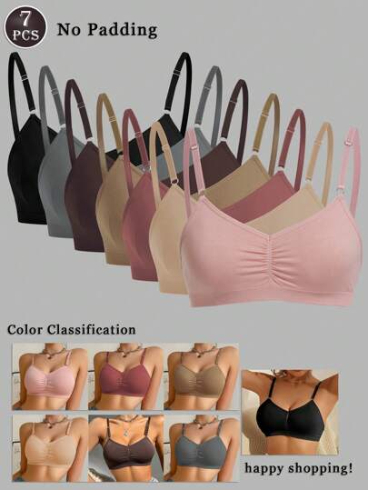 7pcs Seamless Undergarment Set, Comfortable Casual Bra With Adjustable Straps
