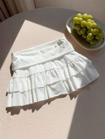 Comfortcana Blayklee Mini-Rock, Damen sexy gerüschter Saum, mehrstufiger Mini-Rock mit abnehmbarer Taille aus weißer Baumwolle, Frühling/Sommer, Lässig Alltagskleidung