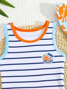 Young Boy Two Pieces Swimwear, Top Front Printed Pattern - Multicolor - View 3