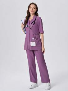 Scrubzie Anti-Wrinkle Long-Sleeve Shirt & Pants 2pcs/Set Ladies Scrub Uniform