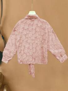 SHEIN LUNE Plus Size Chiffon Cutwork Loose Bowknot Front Casual Shirt - Dusty Pink - View 2