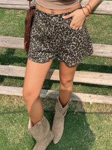 Livesso New Arrival Women's Loose Casual Leopard Print Denim Shorts For Summer