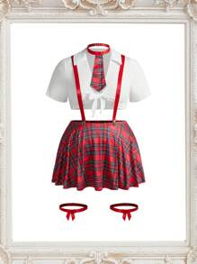 Fantasy Costume Set di lingerie sexy a quadri da 8 pezzi, taglie comode