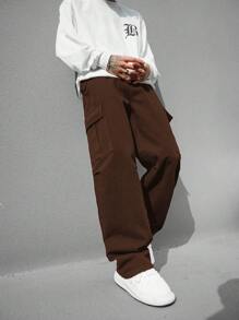 Claim Dot Quần Jeans Cargo Túi Nắp Rộng Cho Nam - màu nâu - Xem 3