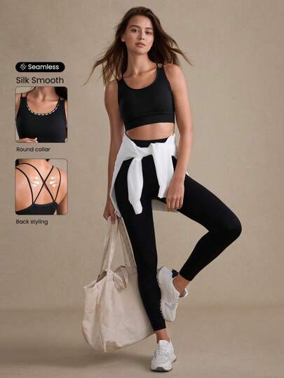 Eassivo Eassivo Women's Solid Color Cropped Tank Top And Leggings Seamless Sports Set