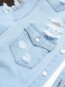 Manfinity Homme Men's Casual Washed Distressed Denim Short Sleeve Shirt Men Jean Shirt