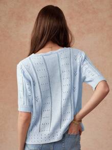 Écloséra 镂空针织上衣，休闲优雅短袖上衣