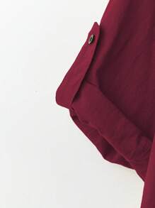 EMERY ROSE Women's Linen Asymmetrical Hem Long Sleeve Blouse, Spring/Summer - Burgundy - View 4