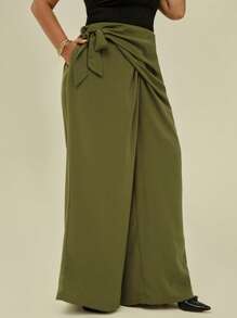 Auralis 大码女装春夏时尚优雅舒适独特设计绿色吊带阔腿裤、女式下装、海滩度假装、女式巡航装、曲线裤、女式早午餐装、办公室装、老钱风格女装 - 綠色 - 查看 6