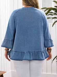 EMERY ROSE Plus Size Women Blue Denim Casual Summer Jacket - Medium Wash - View 2