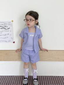 3pcs/Set Baby Girls' Light Blue Summer Casual Vacation Outfit,Transparent Shacket,Tank Top And Shorts,Spring Clothes For 0-3 Years Old Girl Outfits - Purple - View 11
