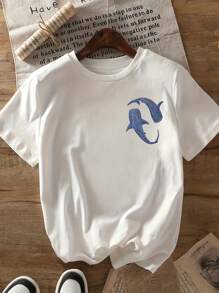 Cute Blue Whale Ocean Theme Short Sleeve Round Neck T-Shirt For Women