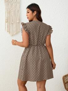 SHEIN Frenchy Abito casual con arricciatura in vita, stampa floreale e maniche a capp per vacanze, taglie comode