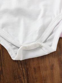 SHEIN 3pcs/Set Baby Girl Infant Casual Daily Wear Sweet Cute Pink Bow Pattern Soft Knitted Fabric Strap Bodysuit Set, Spring/Summer - Purple - View 3