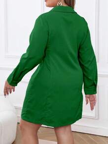 EMERY ROSE Plus Size Half-Zip Up Solid Color Casual Long Sleeve Dress With Pockets Fall Cloth For Women - Green - View 2