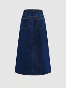 SHEIN MOD Plus Size Casual Sweet Loose A-Line Blue Denim Mini Skirt