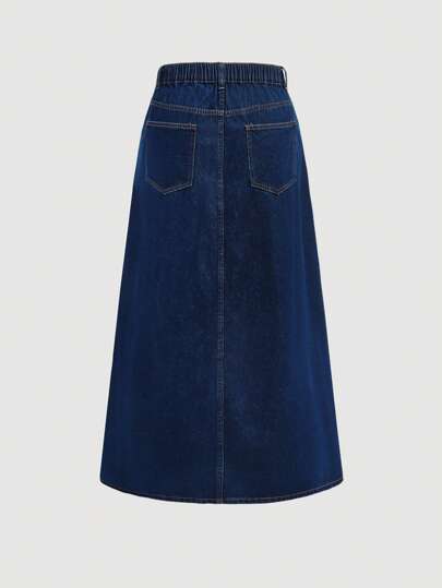 SHEIN MOD 大码休闲甜美宽松 A 字蓝色牛仔迷你裙